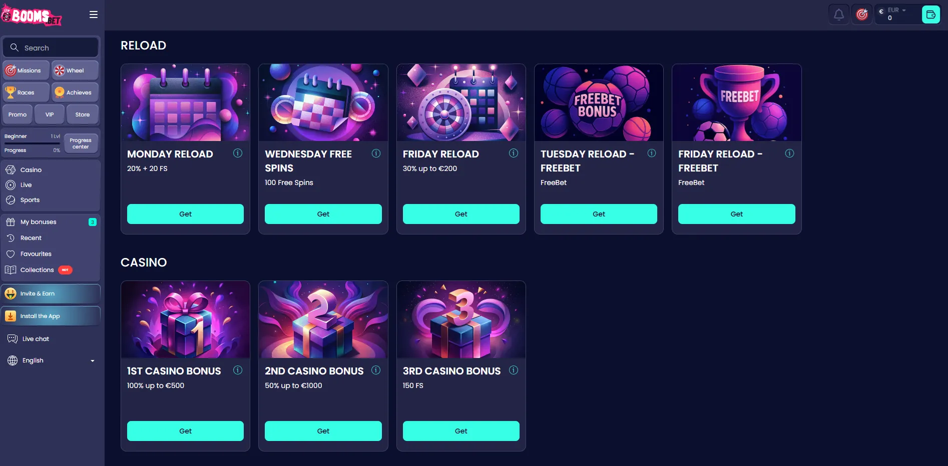 Alle beschikbare Booms Bet promo code bonussen